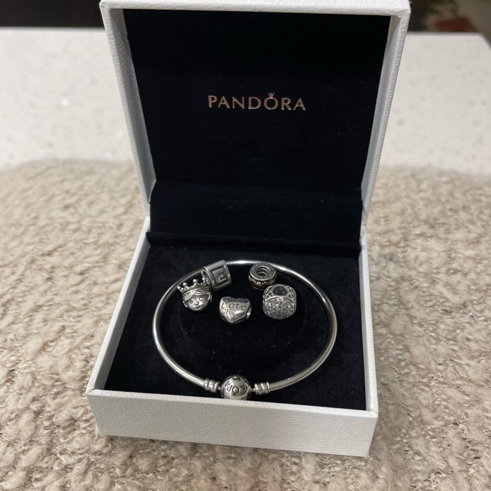 Pandora Silver Charm Bracelet with Dark Beads
